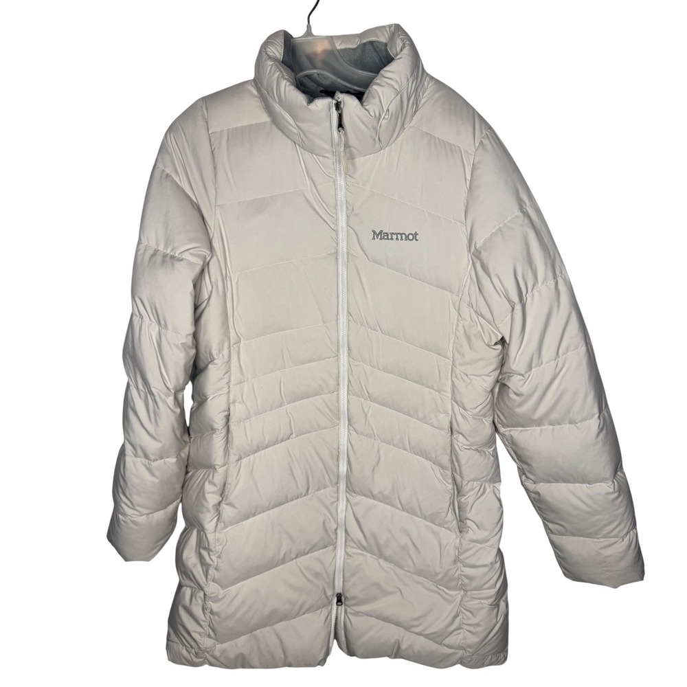 Marmot Womens 650 Fill Down Puffer Jacket Cream Off White Fleece Lined Large